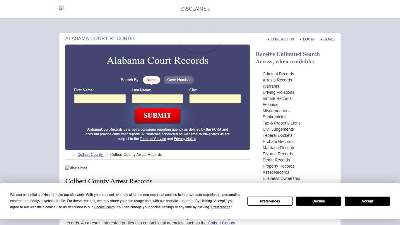 Colbert County Arrest Records | AlabamaCourtRecords.us